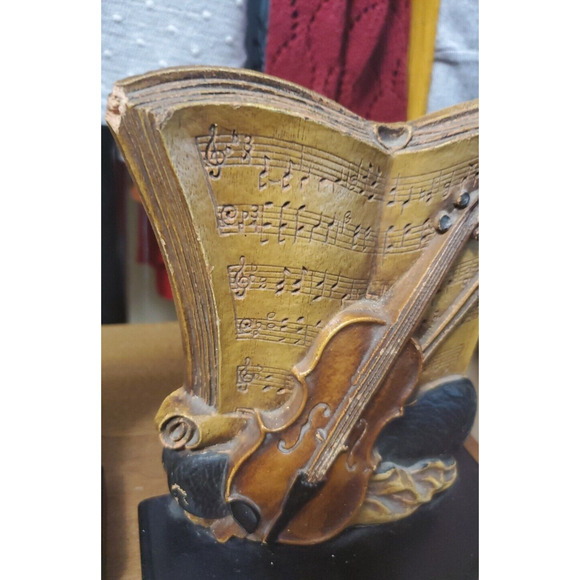 Vintage Set of 2 Syroco Wood Violin Music Sheets Bookends Syracuse Old Damage - Picture 10 of 15